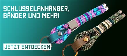 Banner: Schlüsselanhänger, Bänder und mehr. Zwei Schlüsselanhänger aus Tau und Leder Farbe seagras und frozen fairy