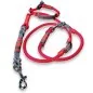 Preview: Leinen-Halsband-Set aus Tau und Leder, mit Name "Amelie", Zugstop, rot velvet und grau