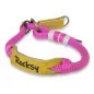 Preview: Zugstop Halsband aus Tau und Leder, mit Name Rocksy, passion rosa und lime grün Preview: Zugstop Halsband aus Tau und Leder, mit Name Rocksy, passion rosa und lime grün