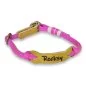 Preview: Zugstop Halsband aus Tau und Leder, mit Name Rocksy, passion rosa und lime grün Preview: Zugstop Halsband aus Tau und Leder, mit Name Rocksy, passion rosa und lime grün