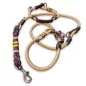 Preview: Leinen-Halsband-Set aus Tau und Leder, mit Name "Kara", Zugstop, golden kupfer und braun