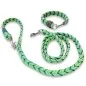 Preview: Halsband und Leine aus geflochtenem Paracord in den Farben leaf grün / alphine grün / white kelly green spiral. Beschläge Farbe nickel