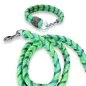 Preview: Halsband und Leine aus geflochtenem Paracord in den Farben leaf grün / alphine grün / white kelly green spiral. Beschläge Farbe nickel