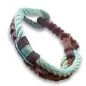 Preview: Zugstop Halsband aus Tau / Seil und Leder + geflochtene Leine aus Tau in sea grün und Leder in braun. Beschläge in kupfer antik.