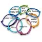Preview: 7 Welpen-Halsbänder / Markierungshalsbänder: plum violett pes, deep lila, türkis, caribbean, pastel orange, dunkles baby blau, leaf grün