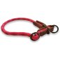 Preview: Hundehalsband Halsband aus Tau und Leder, Zugstop, rosa rot smooth wave und cognac braun