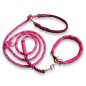 Preview: Leinen-Halsband-Set Tau und Leder, wild fuchsia und Leder rosa