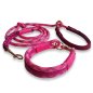 Preview: Leinen-Halsband-Set Tau und Leder, wild fuchsia und Leder rosa