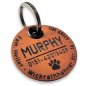 Preview: Hundemarke aus Leder mit Gravur Name, Adresse, Telefonnummer. Farbe vintage chocolate