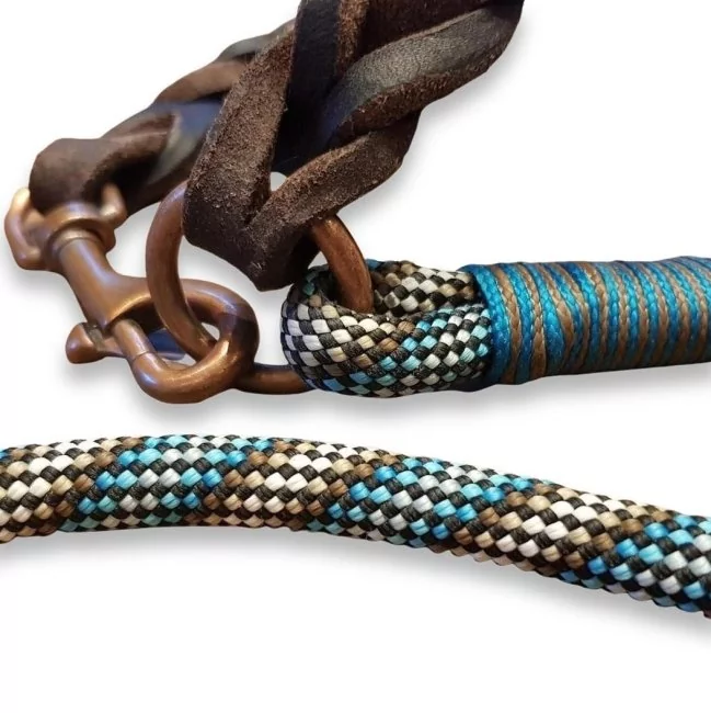 Leinen-Halsband-Set Tau und Leder, turkish antique und braun