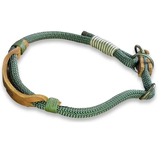 Halsband aus Tau und Leder, army green und cognac braun mit Wunschgravur