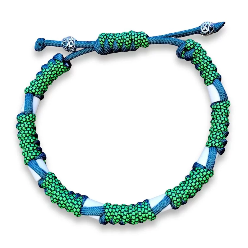 EM-Keramik-Halsband aus Paracord mit EM-Keramik alphine grün / neon green diamonds