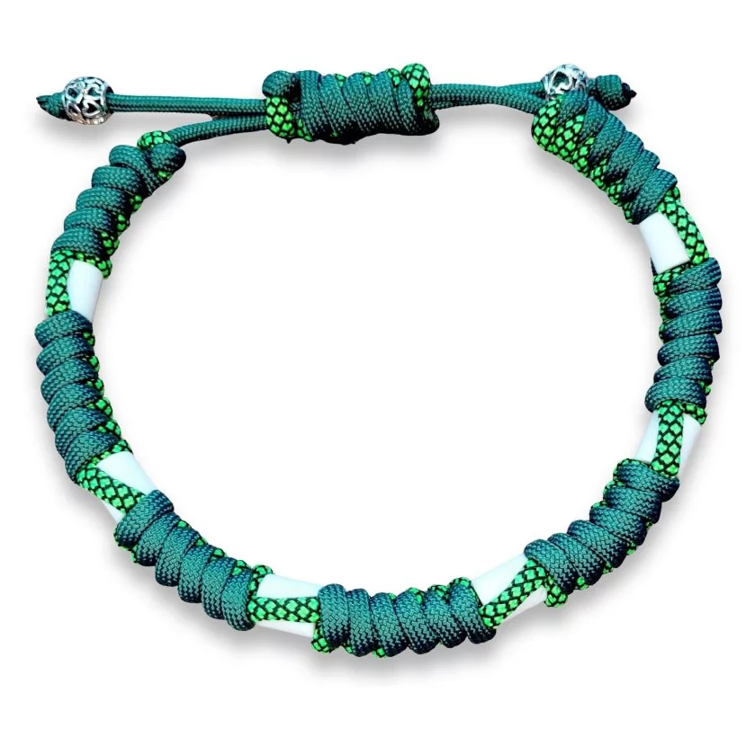 EM-Keramik-Halsband aus Paracord mit EM-Keramik alphine grün / neon green diamonds