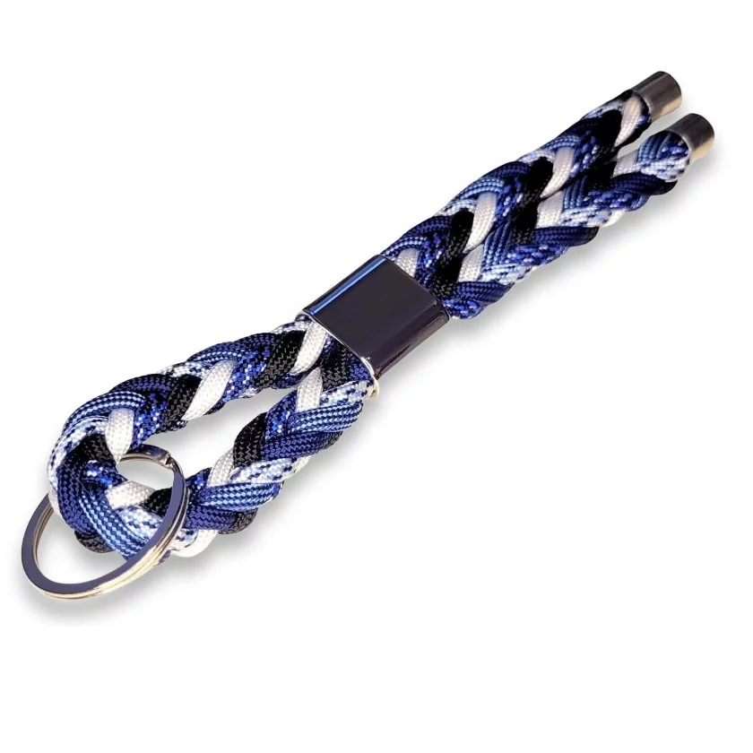 Schlüsselanhänger aus Paracord 4-farbig geflochten. Beschläge Farbe nickel