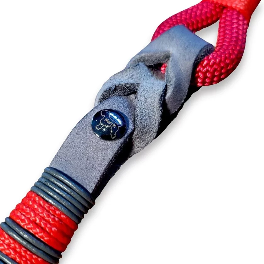 Leine aus Tau und Leder, verstellbar, rot velvet und grau Leine aus Tau und Leder, verstellbar, rot velvet und grau