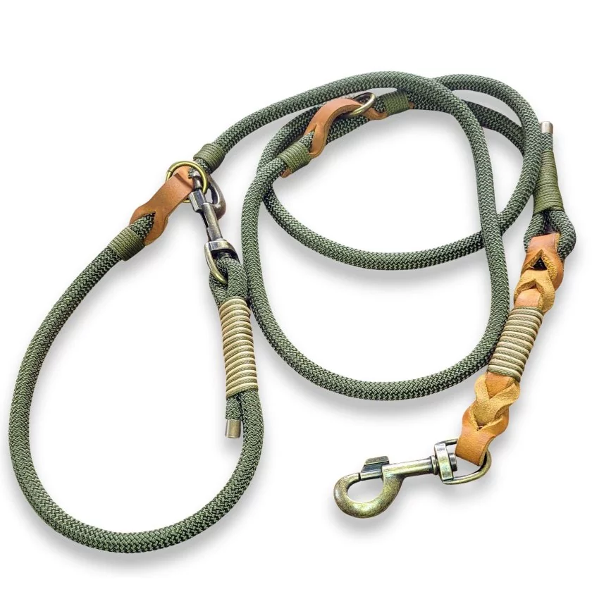 Leine Leder und Tau, army green