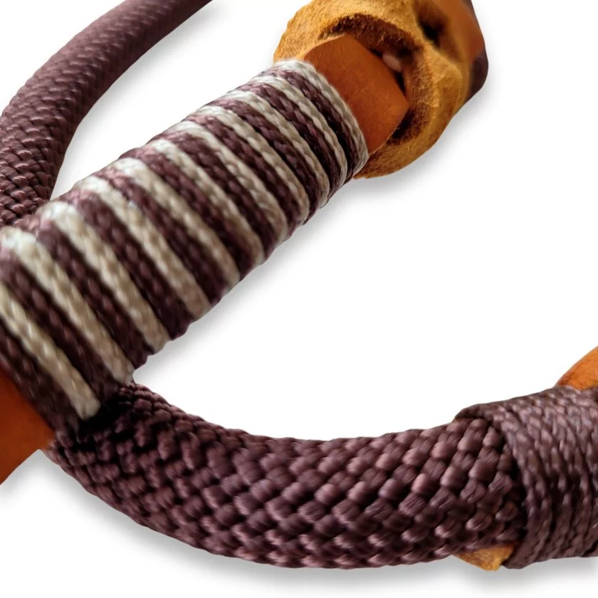Leine aus Tau espresso braun, Leder cognac braun mit Flechtungen und Beschlägen edelstahl Leine aus Tau espresso braun, Leder cognac braun mit Flechtungen und Beschlägen edelstahl