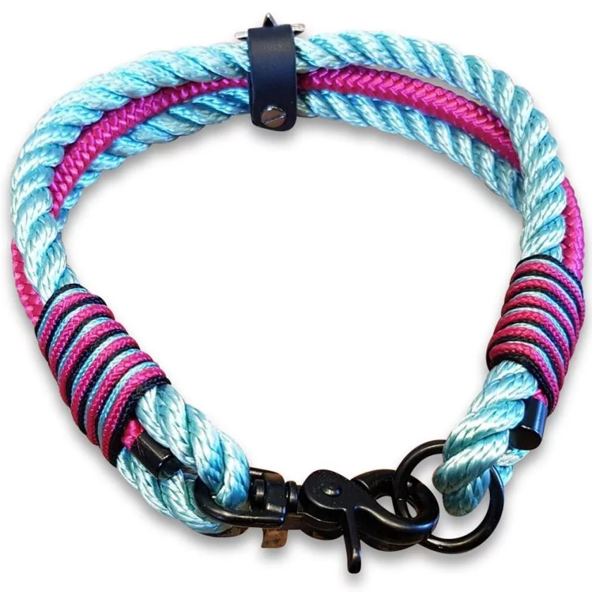 Halsband Tau und Leder, sea grün, kranichbeere mit Stern Applikation Halsband Tau und Leder, sea grün, kranichbeere mit Stern Applikation
