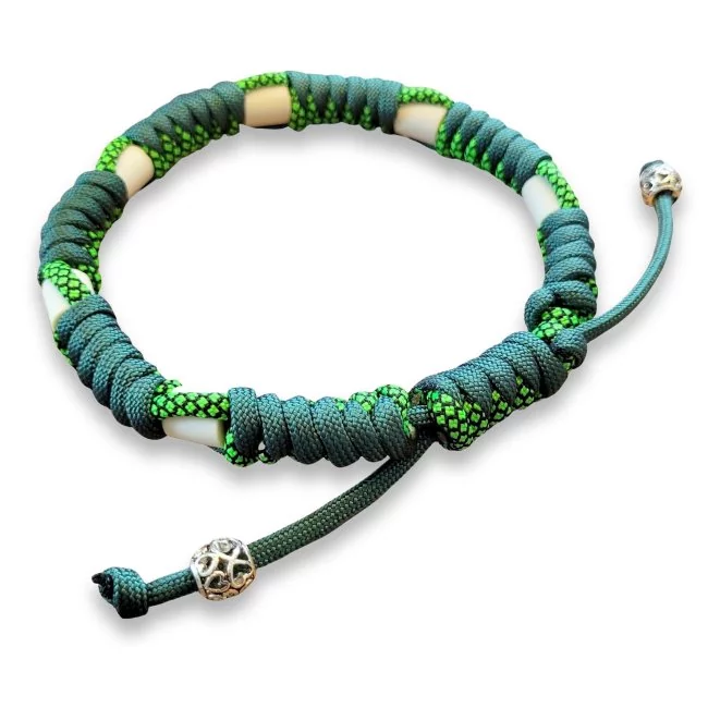 EM-Keramik-Halsband aus Paracord mit EM-Keramik alphine grün / neon green diamonds