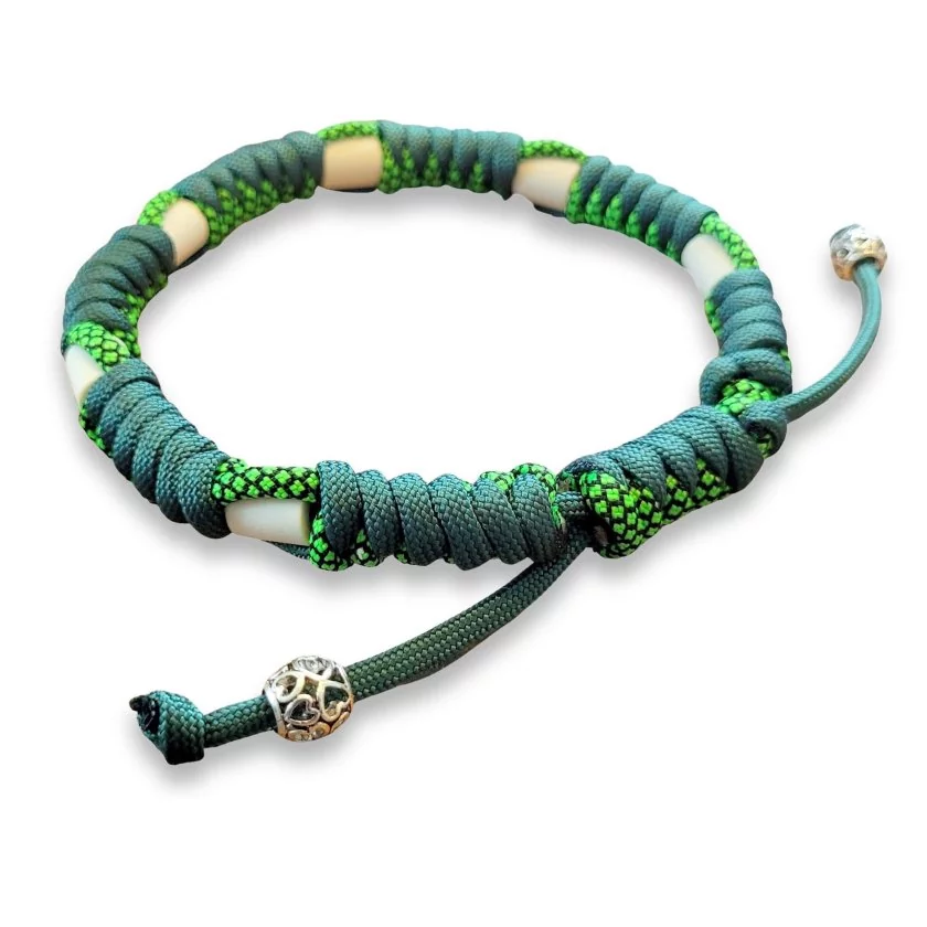 EM-Keramik-Halsband aus Paracord mit EM-Keramik alphine grün / neon green diamonds