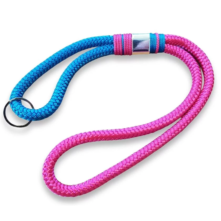 Schlüsselband zum Umhängen aus Tau Farbe kranichbeere und aqua Beschläge in Farbe silbern