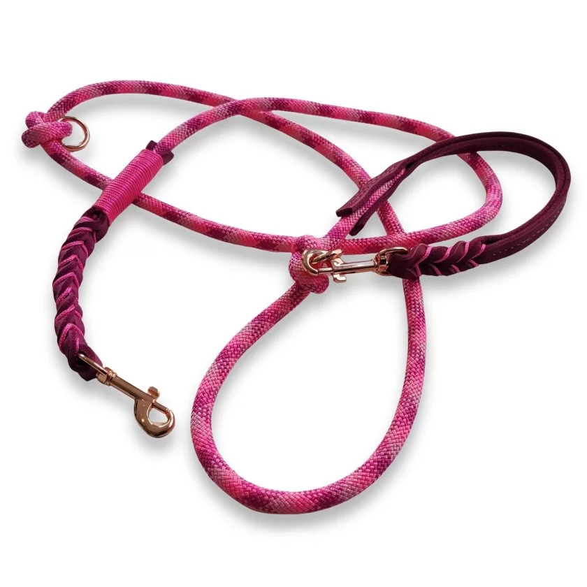 Leine Tau wild fuchsia und Leder rosa Leine Tau wild fuchsia und Leder rosa