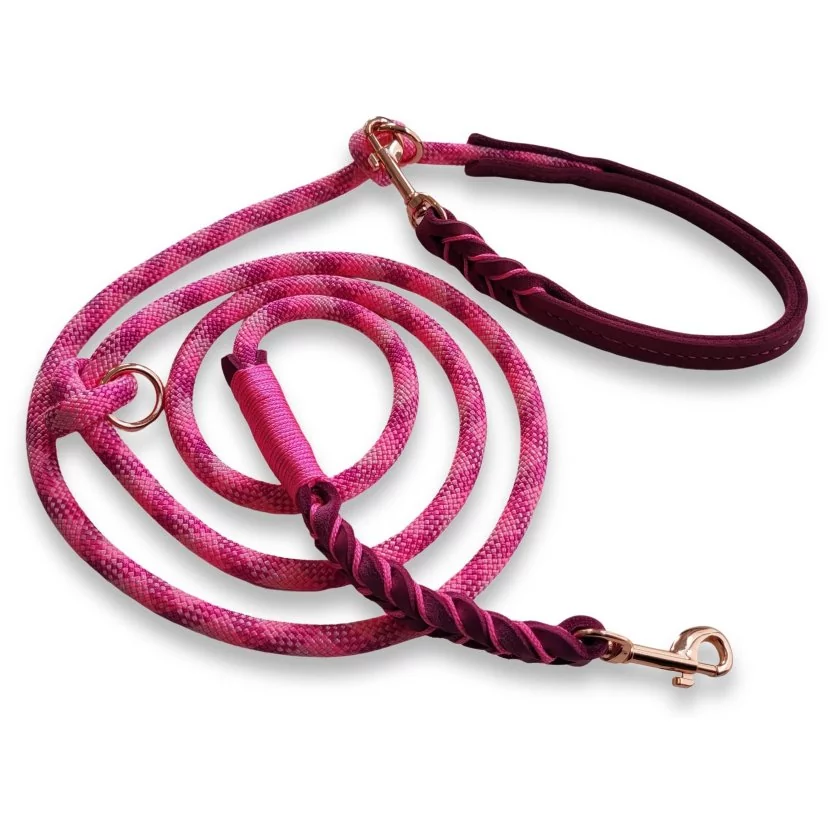 Leine Tau wild fuchsia und Leder rosa Leine Tau wild fuchsia und Leder rosa