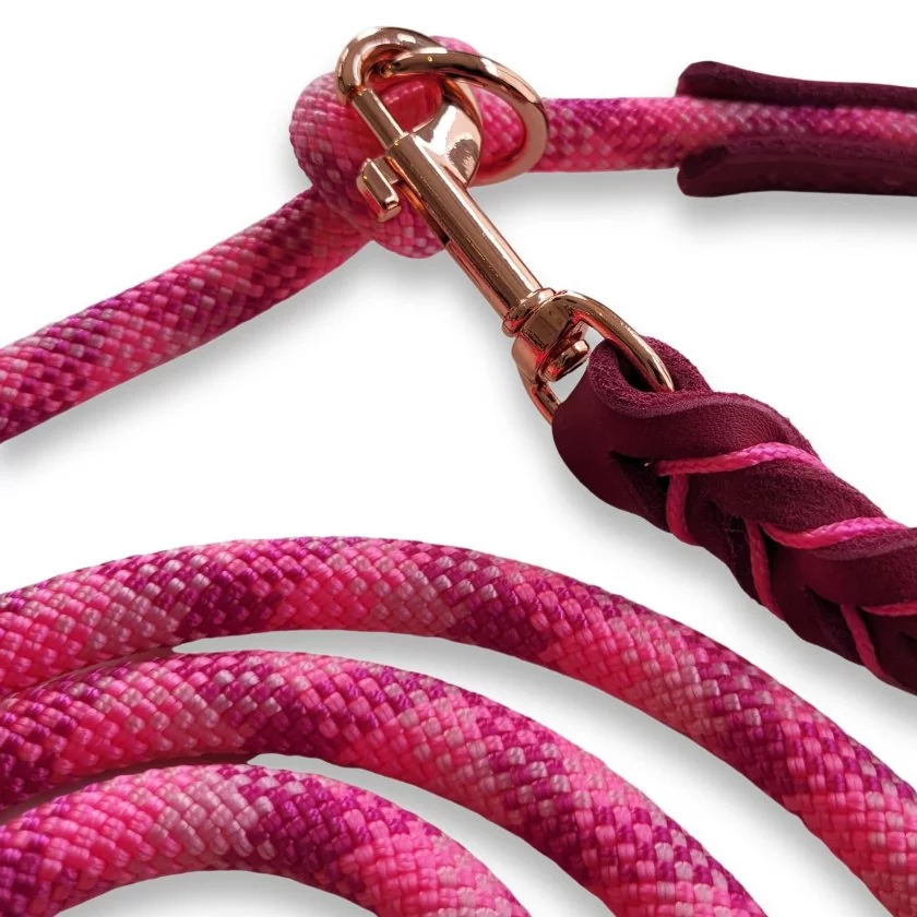 Leine Tau wild fuchsia und Leder rosa Leine Tau wild fuchsia und Leder rosa