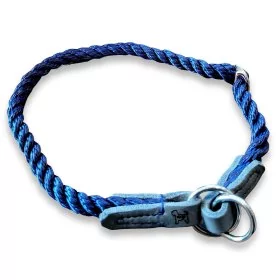 Mobile Preview: Halsband Tau und Leder, Zugstop, blau und grau