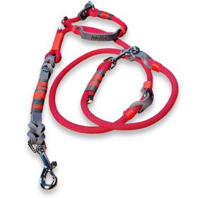 Leinen-Halsband-Set aus Tau und Leder, mit Name Amelie, Zugstop, rot velvet und grau