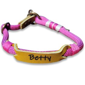 Halsband aus Tau und Leder, mit Name Betty, Zugstop, passion rosa und lime grün