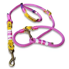 Mobile Preview: Leinen-Halsband-Set aus Tau und Leder, mit Name "Betty", Zugstop, passion rosa und lime grün