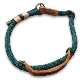 Halsband aus Tau und Leder, mit Name Paparazzi, Zugstop, dark grün und cognac braun