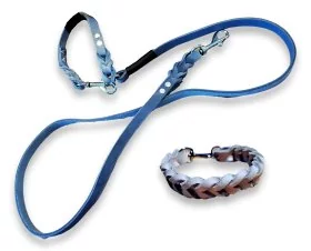 Leinen-Halsband-Set Leder Mix, grau
