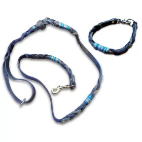 Mobile Preview: Leinen-Halsband-Set Leder Mix, blau