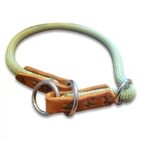 Mobile Preview: Hundehalsband Halsband aus Tau und Leder, Zugstop, holy guacamole und cognac braun