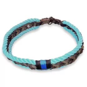 Mobile Preview: Halsband Tau und Leder geflochten Zugstop, maya blau und braun
