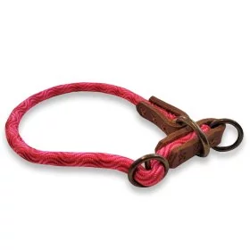 Mobile Preview: Hundehalsband Halsband aus Tau und Leder, Zugstop, rosa rot smooth wave und cognac braun